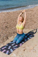 Load image into Gallery viewer, Luxe Vegan Suede Microfiber Natural Rubber Printed Yoga Mat - PINEAPPLE TRAVEL MAT