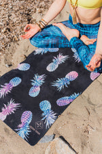 Load image into Gallery viewer, Luxe Vegan Suede Microfiber Natural Rubber Printed Yoga Mat - PINEAPPLE TRAVEL MAT